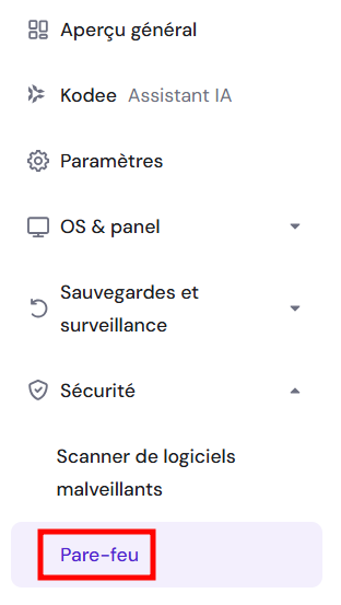 Le menu Pare-feu sur le VPS de hPanel