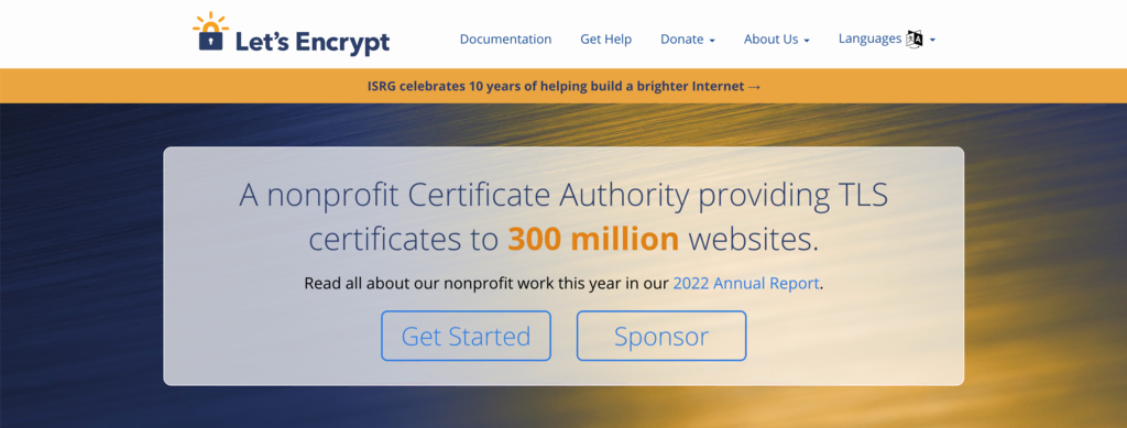 Page d'accueil de Let's Encrypt