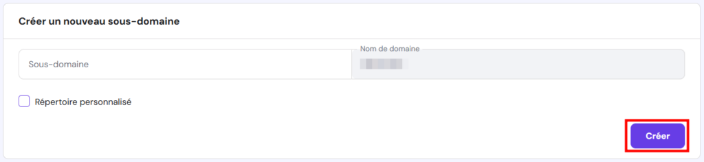 Création du sous-domaine dans hpanel