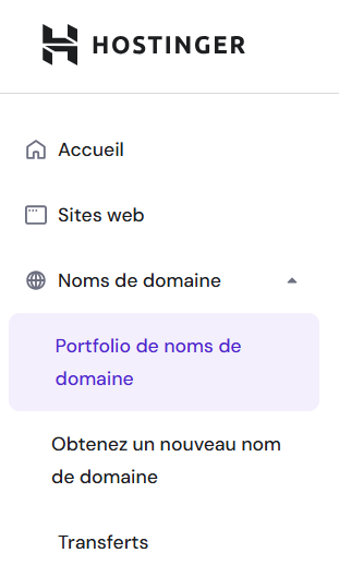 Section Noms de domaine dans hPanel