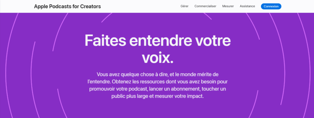 Page d'accueil de Podcasters apple