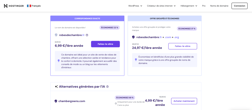 Offre groupée de domaines chez Hostinger
