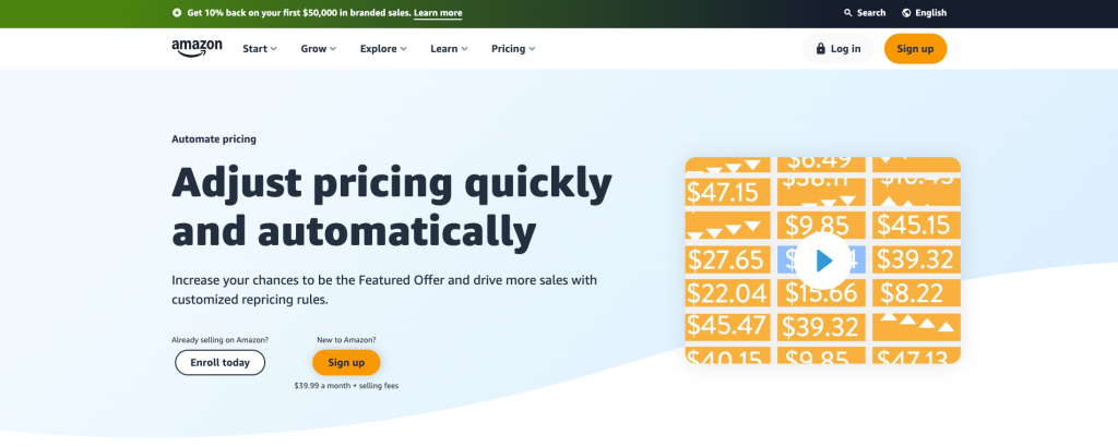 Page d'accueil d'Amazon Automate Pricing