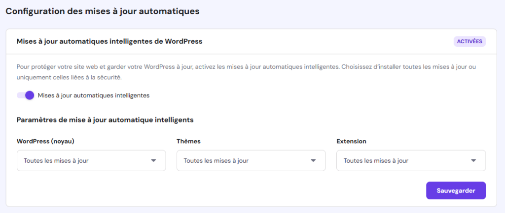 Mises à jour automatiques de WordPress dans Hostinger