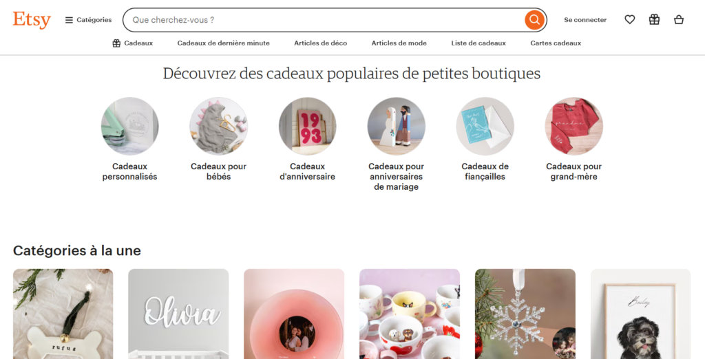 Page d'accueil d'Etsy