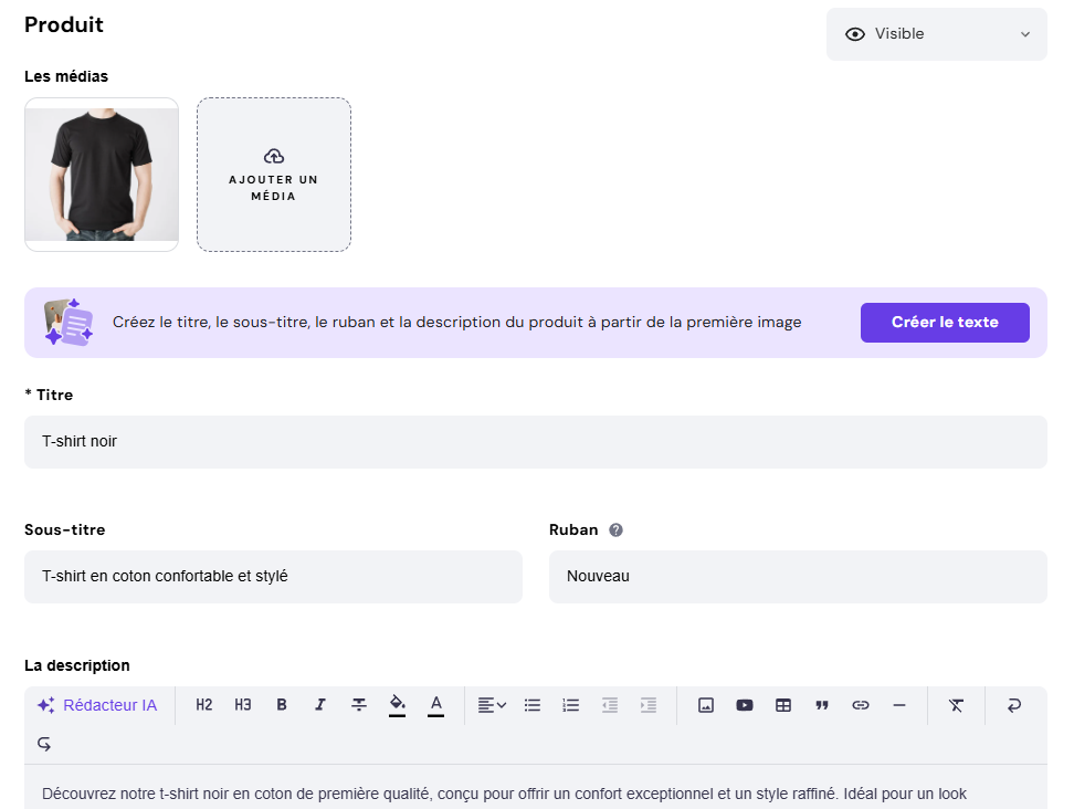 Éditeur de produits dans le Créateur de site Web Hostinger