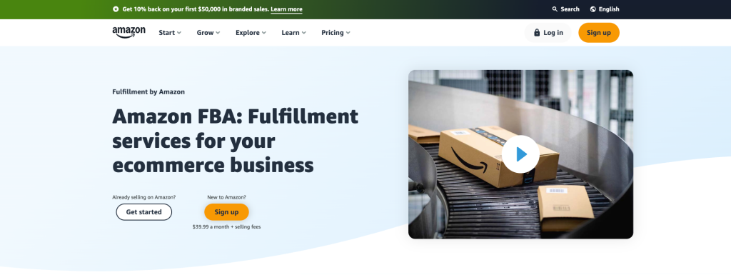 Page d'accueil de Fulfillment by Amazon (Amazon FBA)