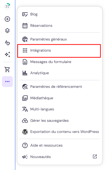 Intégrations sur le créateur de sites Hostinger