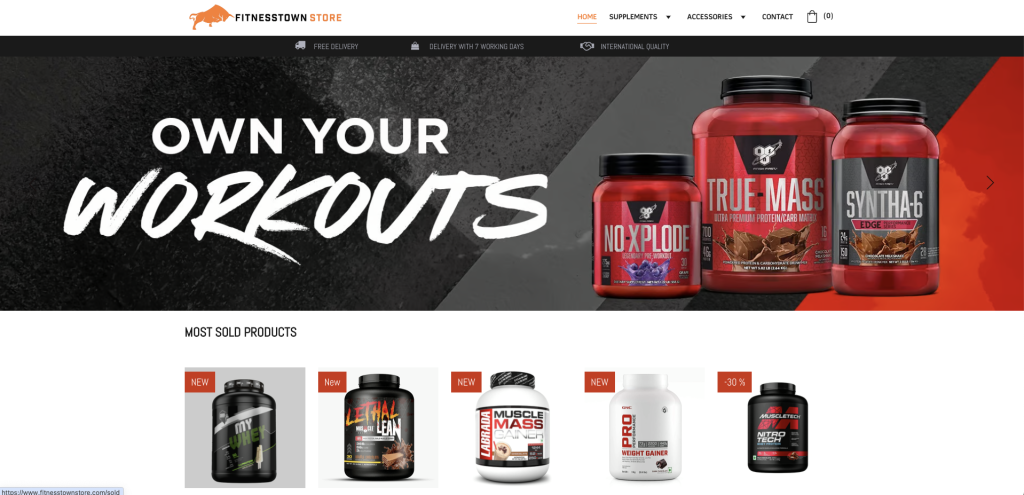 La landing page de Fitnesstown Store