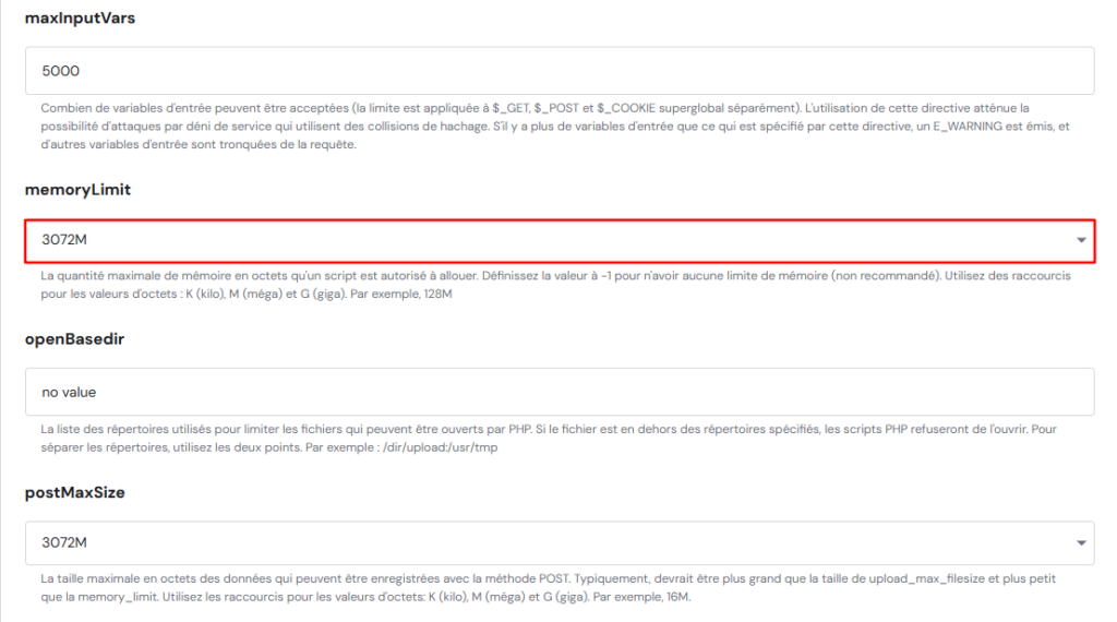 Ajuster la limite de mémoire PHP sur hPanel