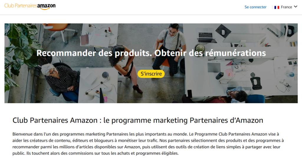 Page d'accueil de Partenaires Amazon