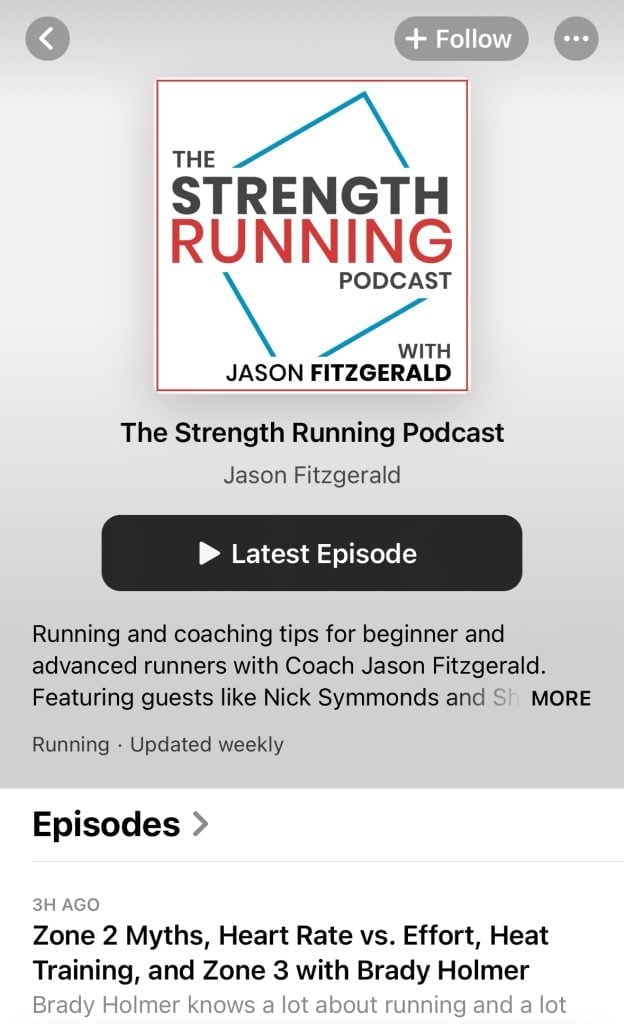 landing page du podcast The Strength Running dans Apple Podcasts