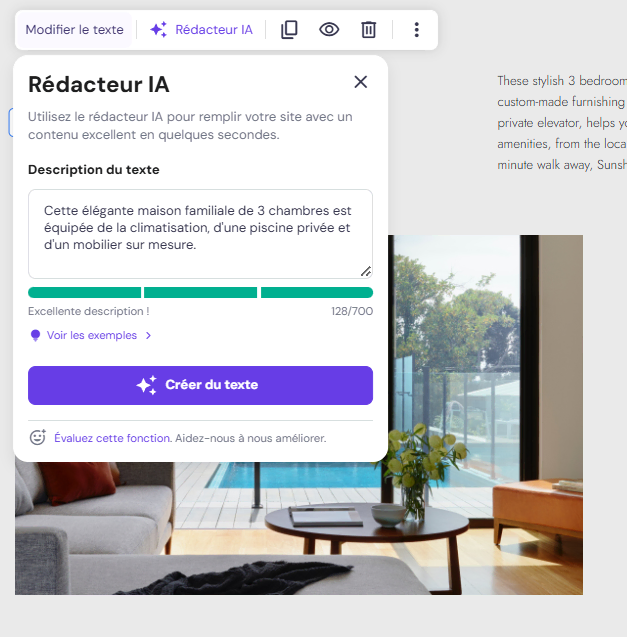 L'outil rédacteur IA dans le constructeur de sites Web Hostinger