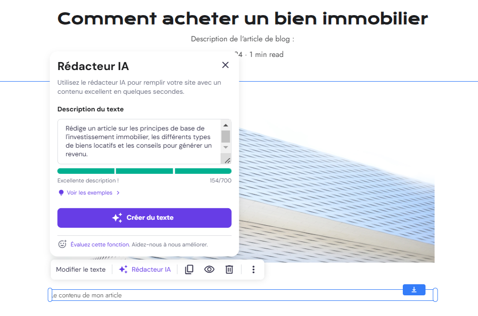 L'outil de rédaction IA utilisé pour créer un article de blog