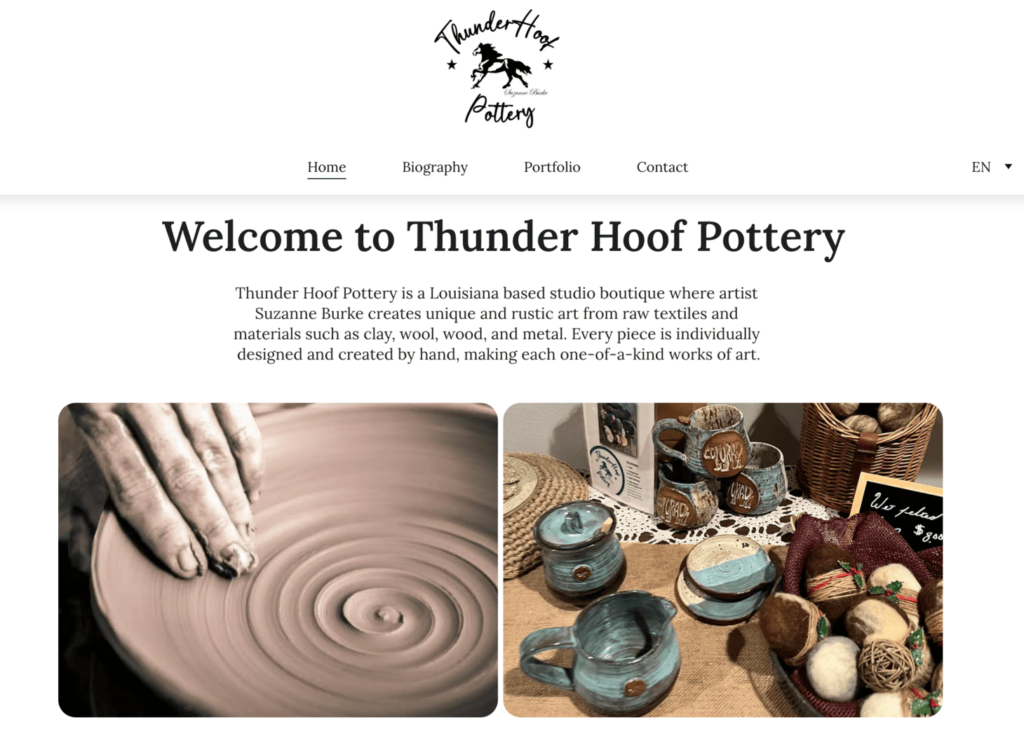 Page d'accueil de Thunder Hoof Pottery