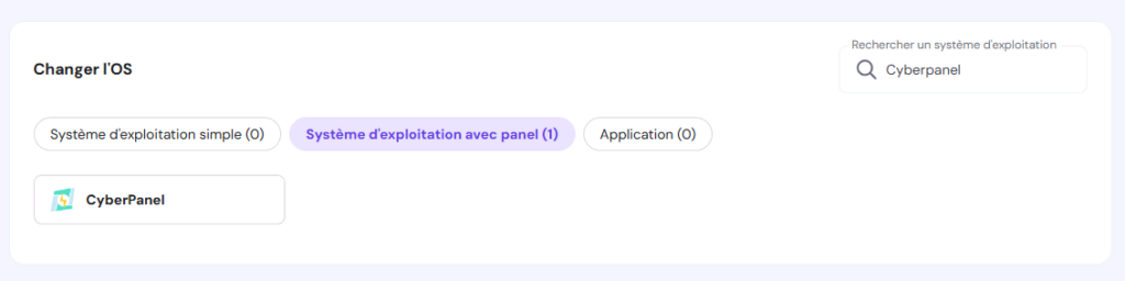 Le template VPS CyberPanel de Hostinger sur hPanel