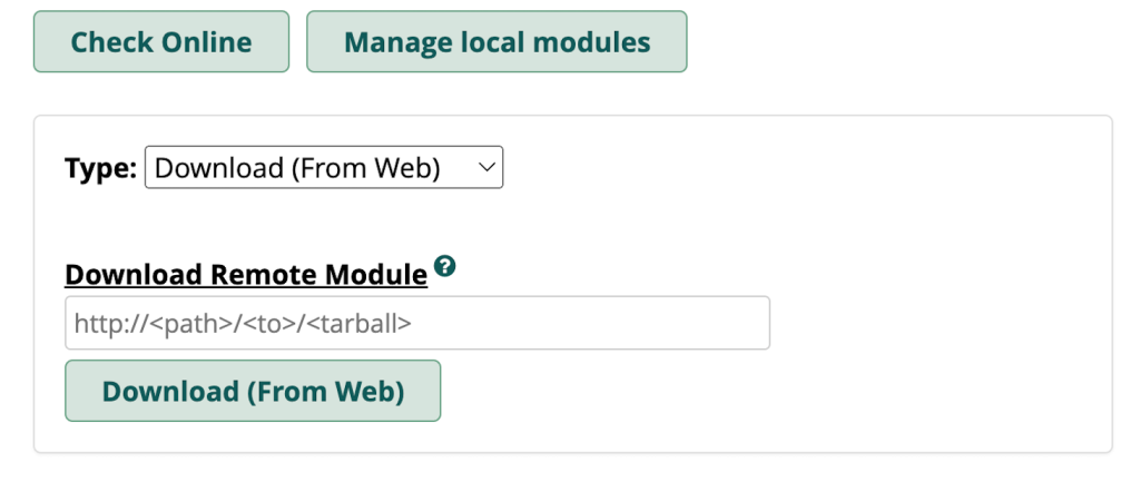 Menu de téléchargement du module sur le tableau de bord FreePBX