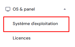 Le menu Système d'exploitation dans la barre latérale gauche du tableau de bord VPS de hPanel